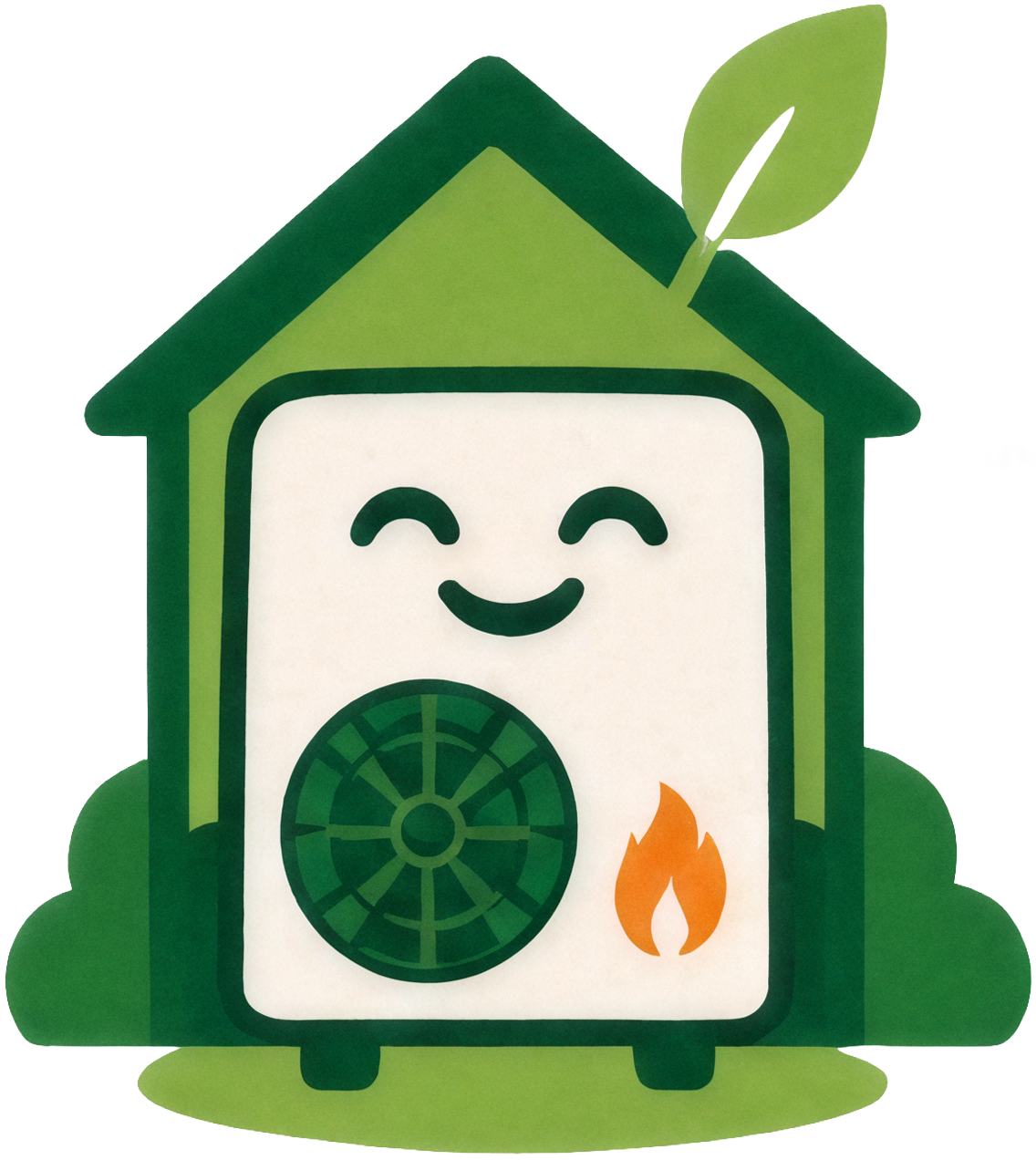Hugo as a happy home with a leaf sprout